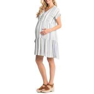 Everly Grey Striped Micaela Maternity/Nursing Dress White/Gray Women's Size L